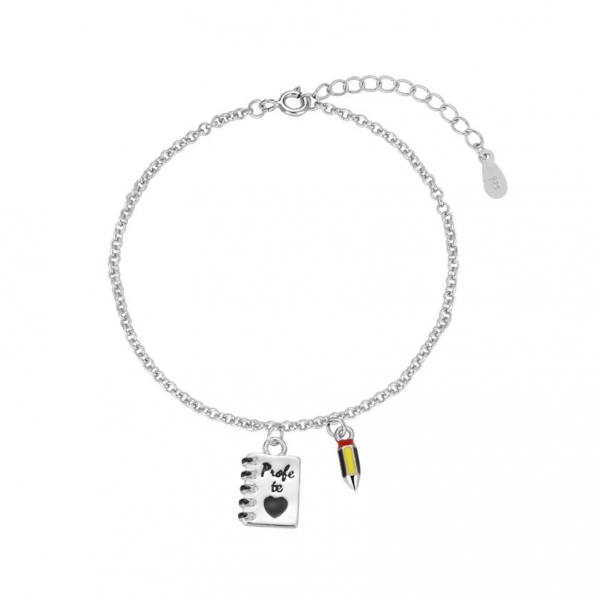 Pulsera Plata Profe Libreta y Lápiz