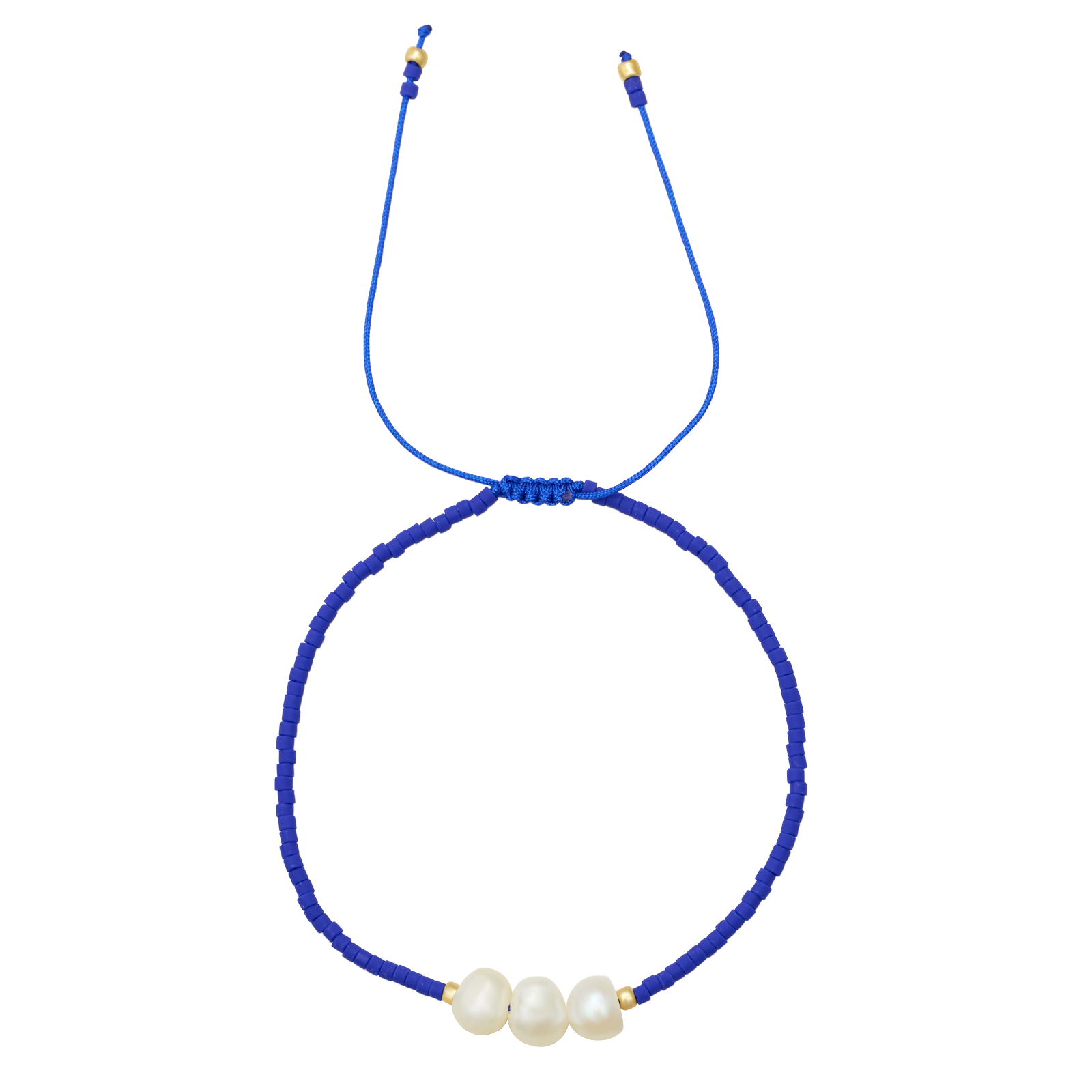 Pulsera con Tres Perlas Azul