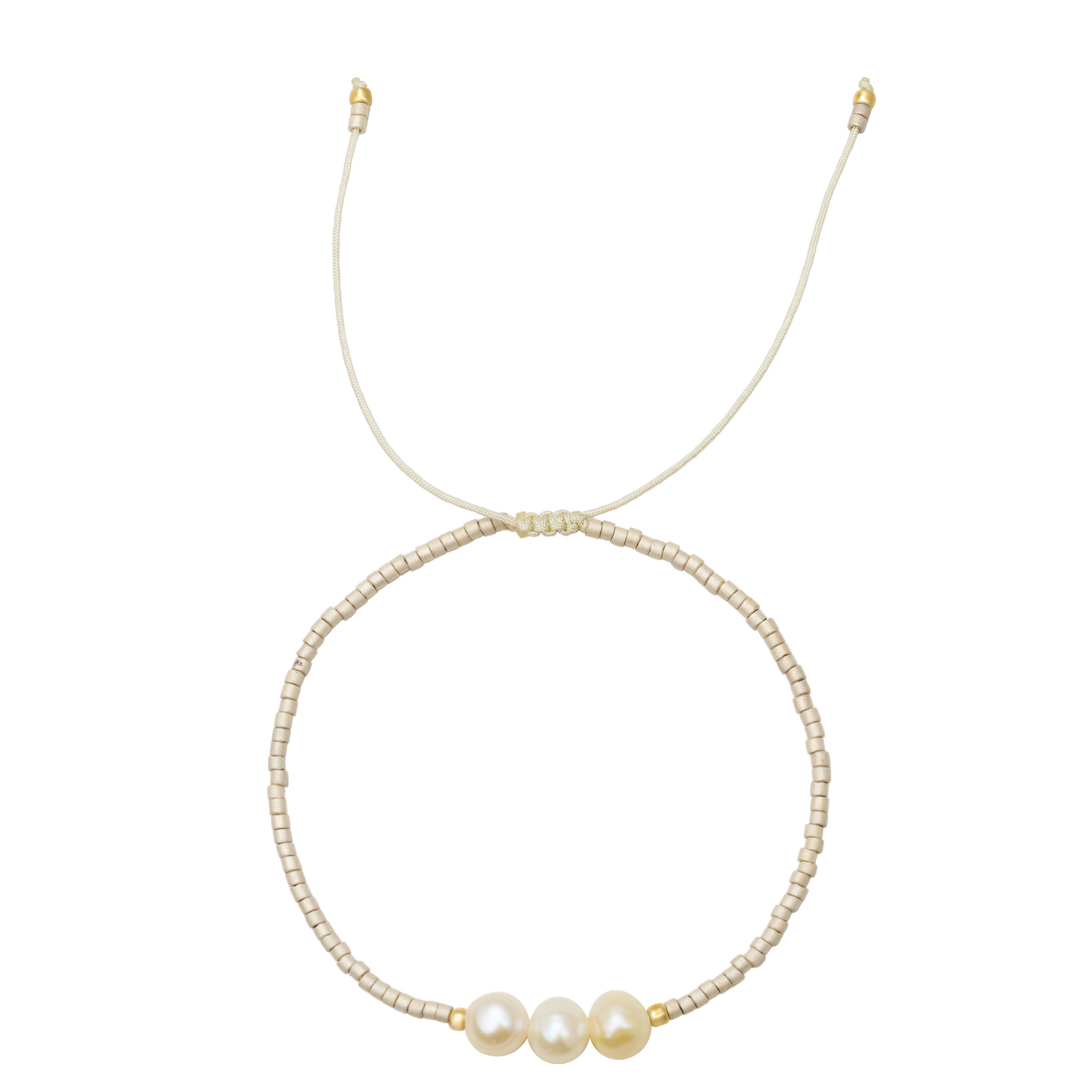 Pulsera con Tres Perlas Beige