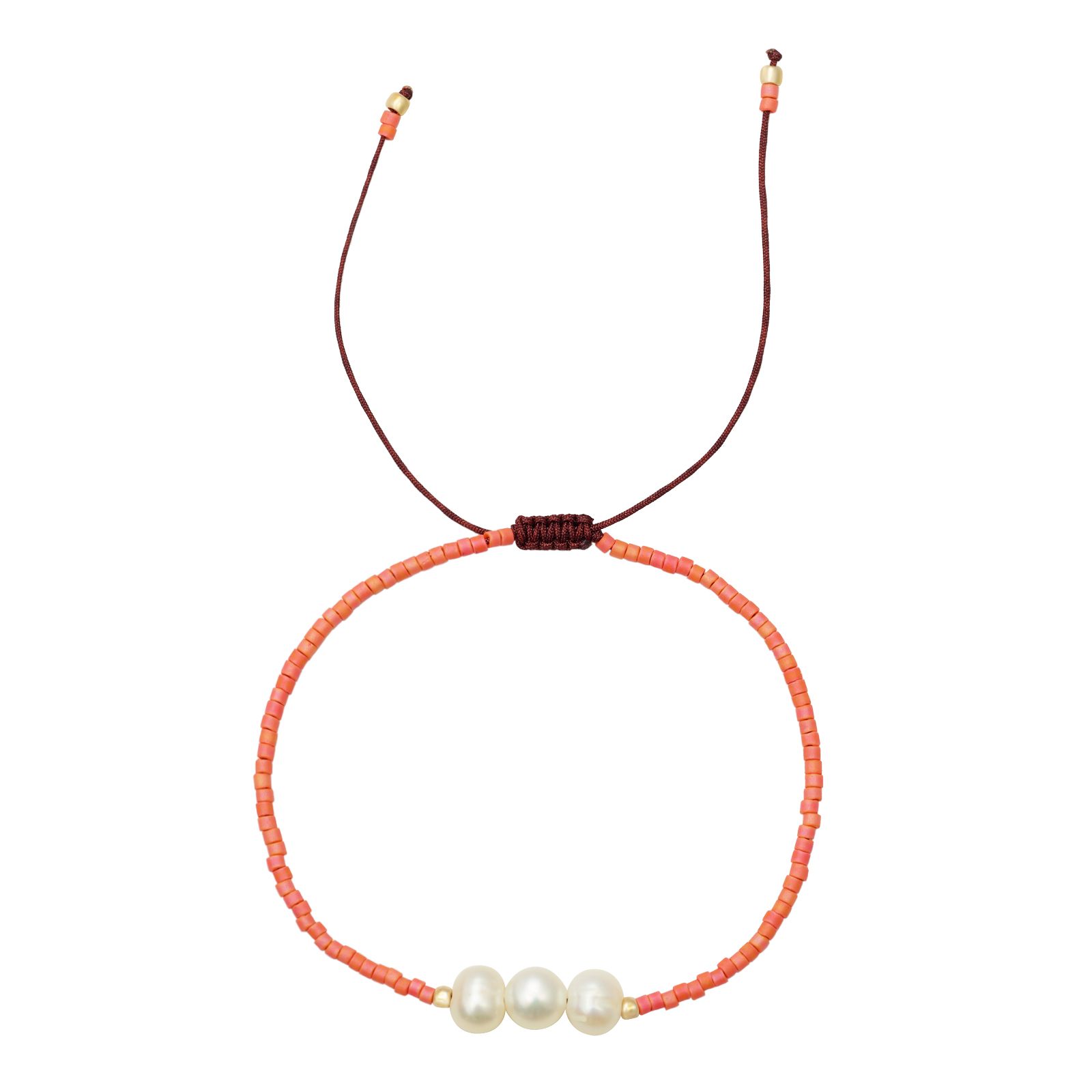 Pulsera con Tres Perlas Coral