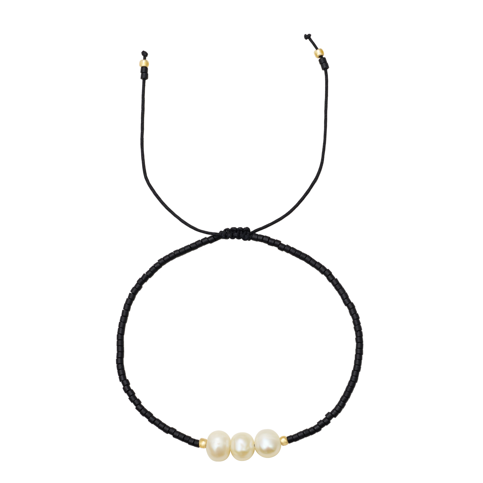 Pulsera con Tres Perlas Negra