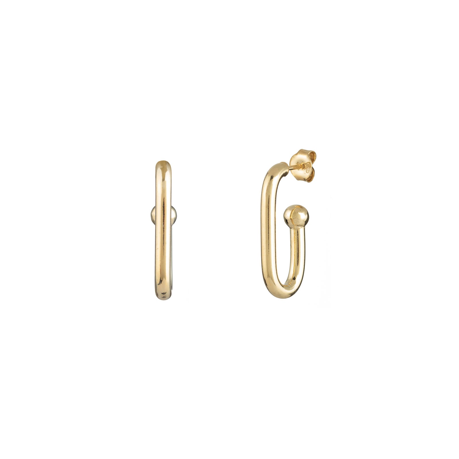 Pendientes Plata Semi Aro Oval con Bola Gold
