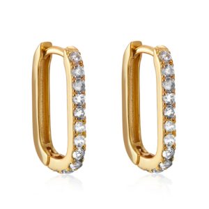 Pendientes Plata Aro Rectangular Circonitas Gold