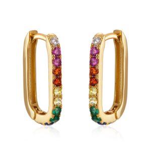 Pendientes Plata Aro Rectangular Circonitas Colores Goldr