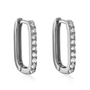 Pendientes Plata Aro Rectangular Circonitas