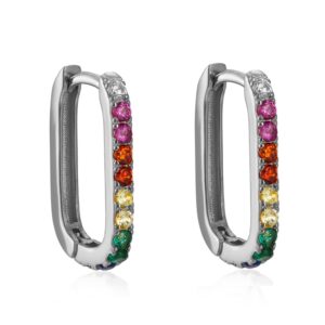 Pendientes Plata Aro Rectangular Circonitas Colores