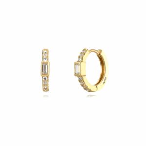 Pendientes Plata Aro Gold Circonitas Rectangulo