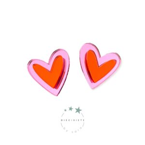 Pendientes Corazón Mini Doble Rosa/Naranja