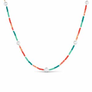 Collar Plata bolas multicolor y Perlas