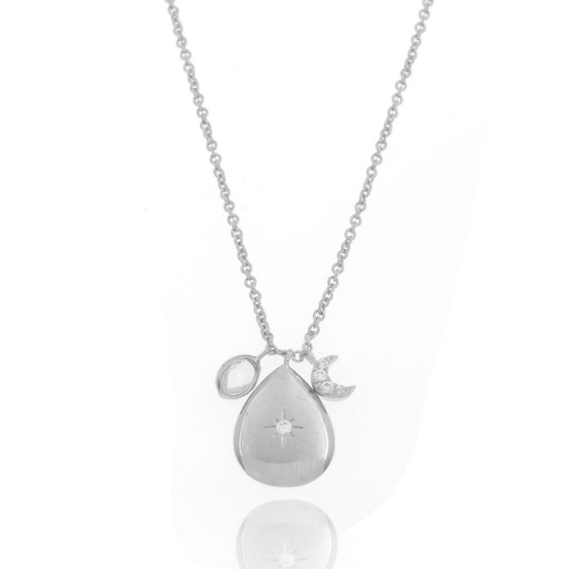 Collar Plata Circonita Gota y Luna