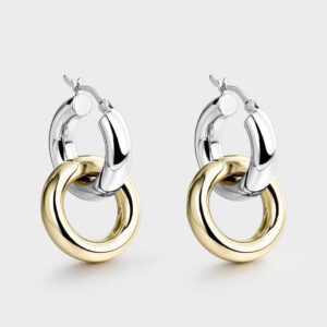 Aros  Plata Bicolor Entrelazados 30mm