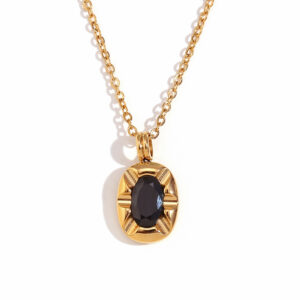 Collar Acero Valeri Gold Piedra Negra