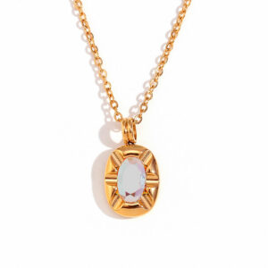 Collar Acero Valeri Gold Piedra Blanca
