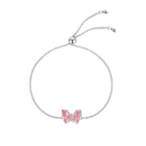 Pulsera Deslizante Plata Mariposa Rosa