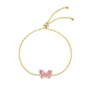 Pulsera Deslizante Plata Mariposa Rosa Gold