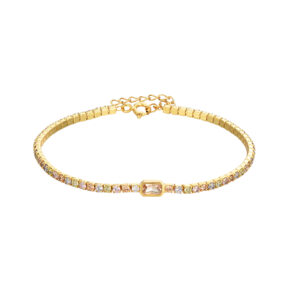 Pulsera Plata Tennis Multicolor Piedra Rectangular Gold