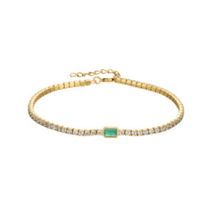 Pulsera Plata Tennis CirconitasPiedra Rectangular Verde Gold