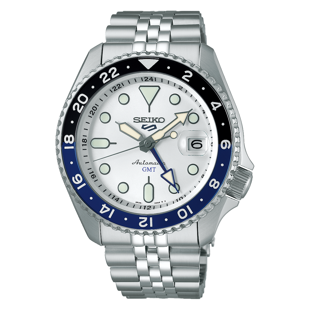Reloj Seiko 5 Sport GMT Blanco Bisel Azul/Negro SSK033K1