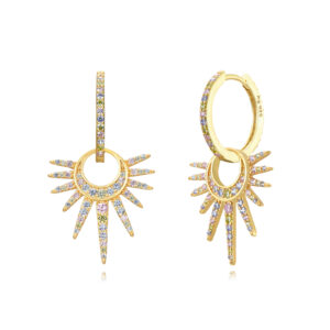 Pendientes Plata Aro Sol y Luna Brillante Gold Multicolor