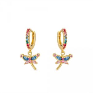 Pendientes Aro plata Libélula Multicolor Gold