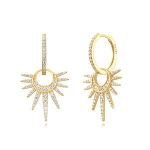 Pendientes Plata Aro Sol y Luna Brillante Gold