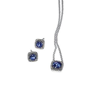 Conjunto de Regalo Collar y Pendientes Halo Azul Cuadrado Brillante BG2436
