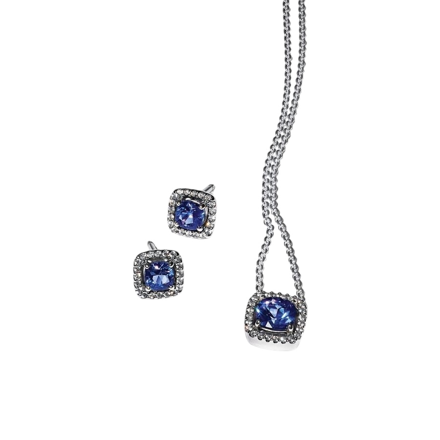 Conjunto de Regalo Collar y Pendientes Halo Azul Cuadrado Brillante BG2436