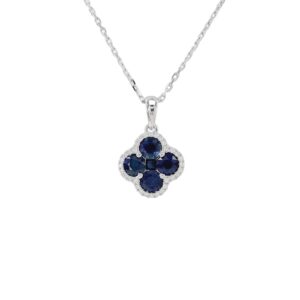 Collar Oro Blanco y Colgante Flor de Zafiro