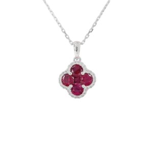 Collar Oro Blanco y Colgante Flor de Rubi