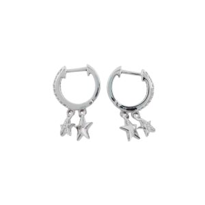 Pendientes Aro en Oro Blanco y Estrellas Brillantes