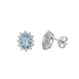 Pendientes Roseta en Oro Blanco y Aguamarina