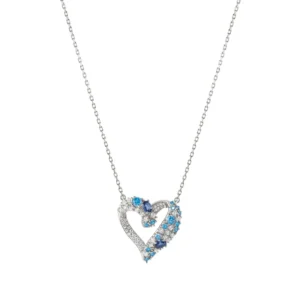 Collar Mosaica Corazón con Circonita Blanca y Azul 241604 010