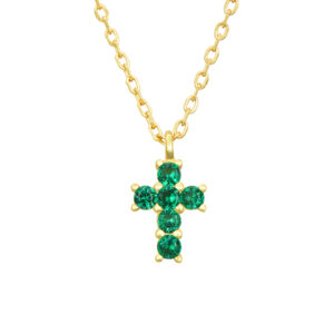 Cruz Plata Dorada Circonitas Verdes
