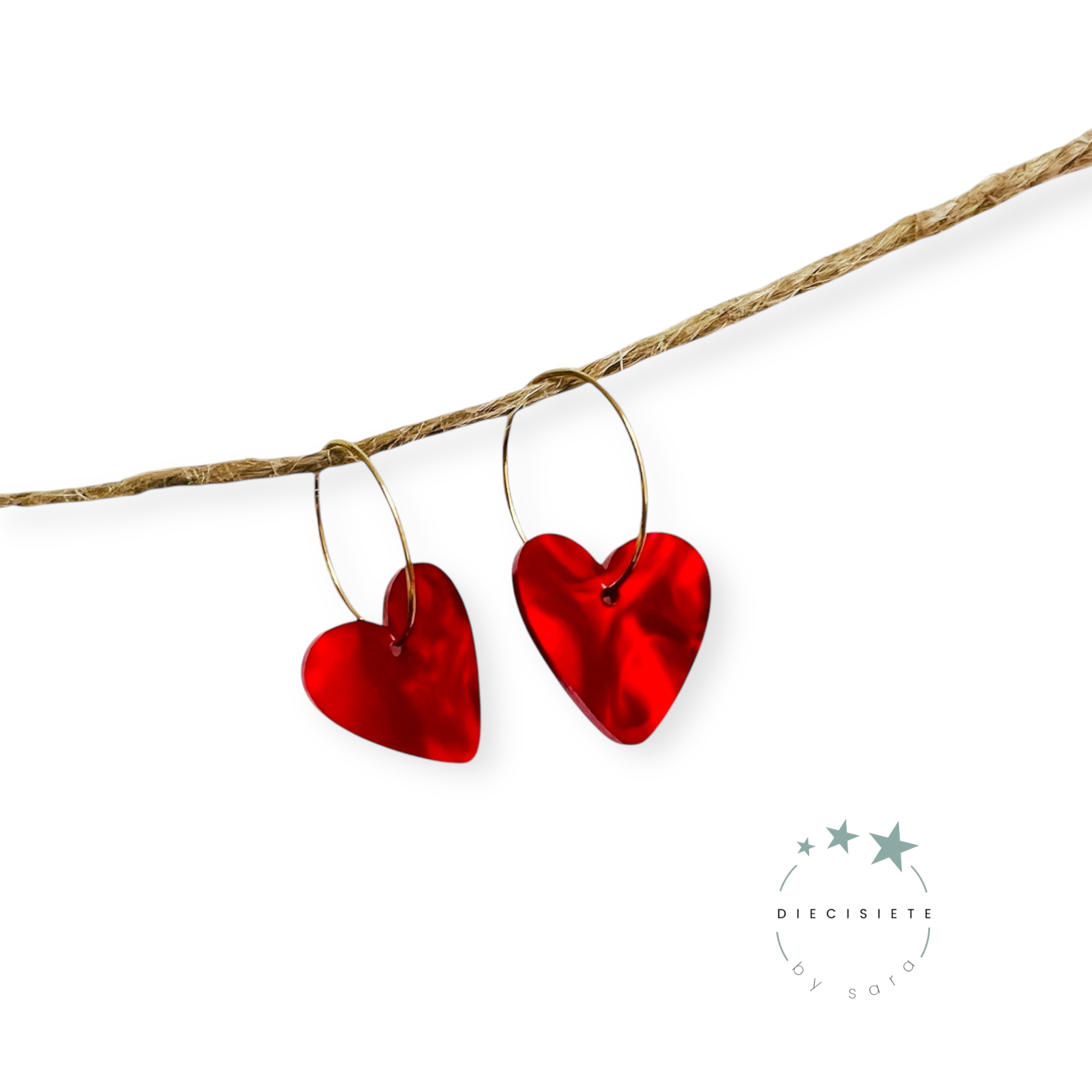 Pendientes Aro Corazón Rojo
