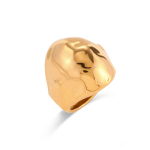 Anillo Acero Bola Dorado Martillada