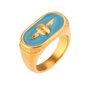 Anillo Acero Selló Dorado Escarabajo