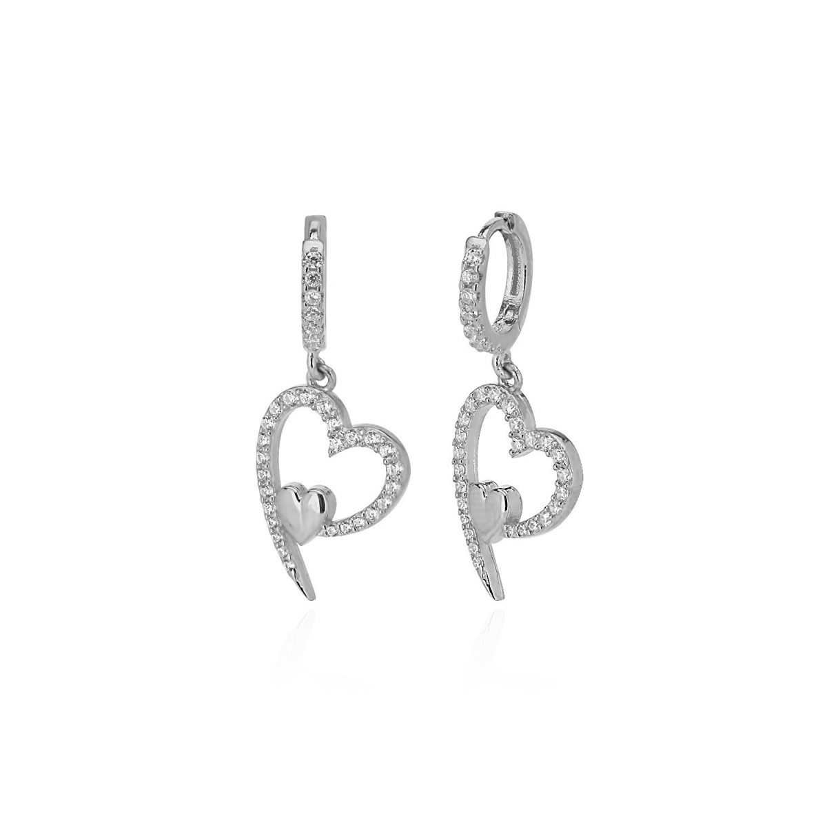 Pendientes en Plata Corazón Calado y Corazón Liso