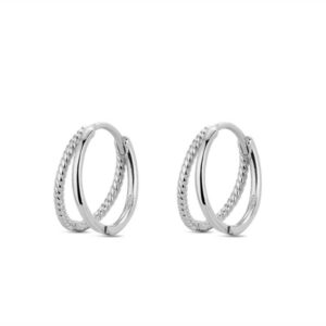 Pendientes Plata Aro Doble Liso y Rizado 16mm