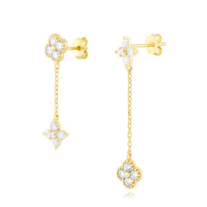 Pendientes Plata Dos alturas Flor, Cadena y Trébol Dorado
