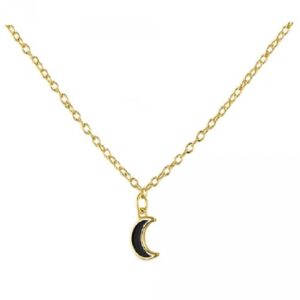Collar Plata Luna Esmalte Negro Gold