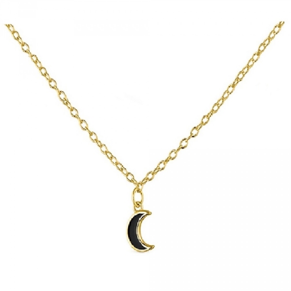 Collar Plata Luna Esmalte Negro Gold