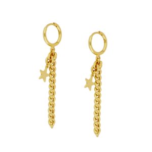 Pendientes Plata Aro Cadena y Estrella Gold
