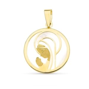 Medalla Oro 18k Virgen Niña y Nacar 12mm