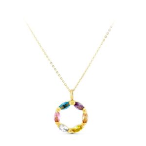 Collar Oro Amarillo de 18k Circulo Multicolor