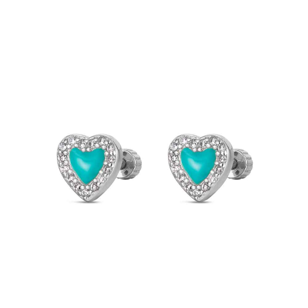Pendientes Plata Rosca Corazon Esmalte