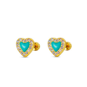 Pendientes Plata Dorada Rosca Corazon Esmalte