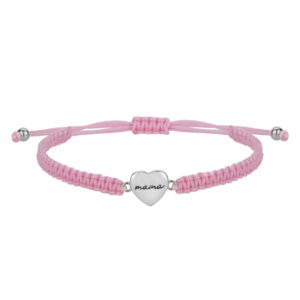 Pulsera Hilo Rosa Corazón Mamá Plata