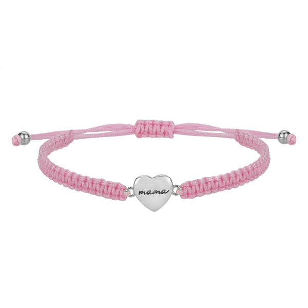 Pulsera Hilo Rosa Corazón Mamá Plata