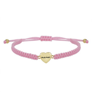Pulsera Hilo Rosa Corazón Mamá Plata Dorada