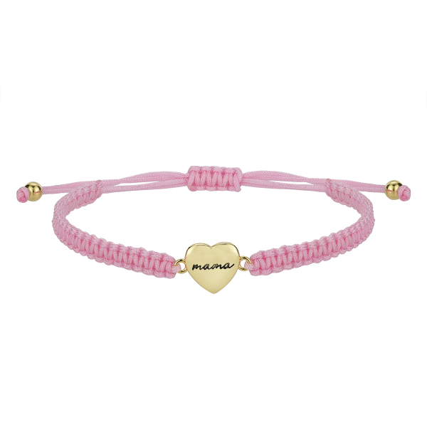 Pulsera Hilo Rosa Corazón Mamá Plata Dorada